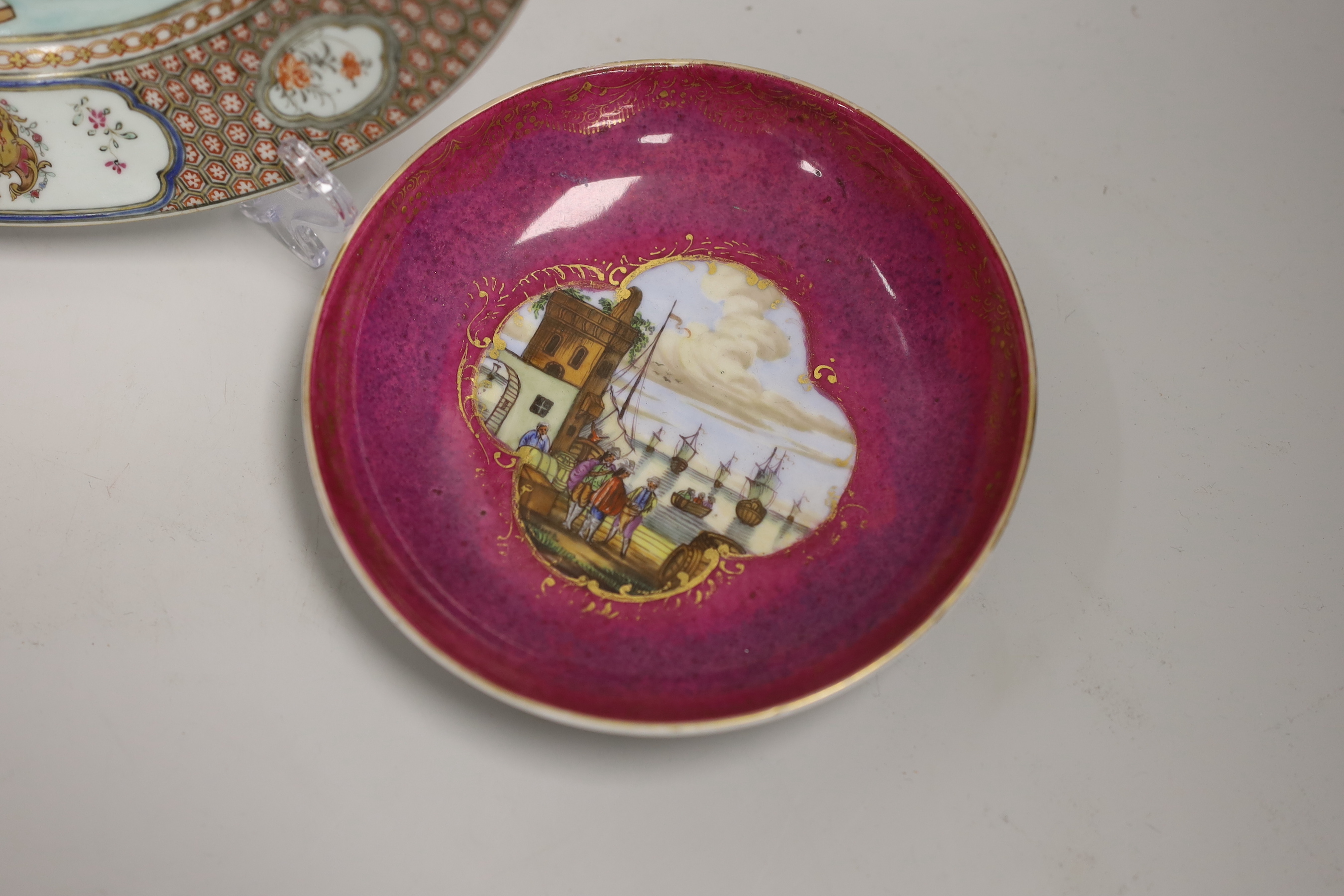 An 18th century Chinese export imperial plate and a continental cup and saucer